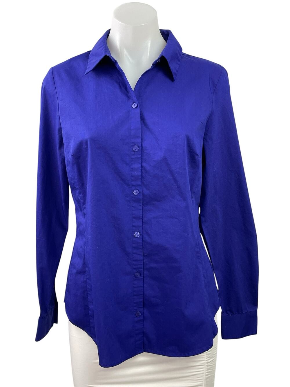 Worthington Womens Blue Collared Casual Long Sleeve Button Down Shirt Top Size 4